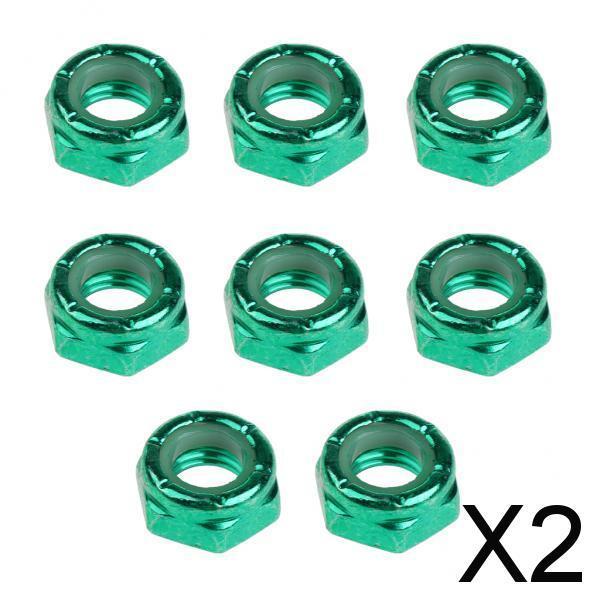 2x8pcs Skateboard Truck Wheel Axle Screw Nuts Longboard Accessories Green