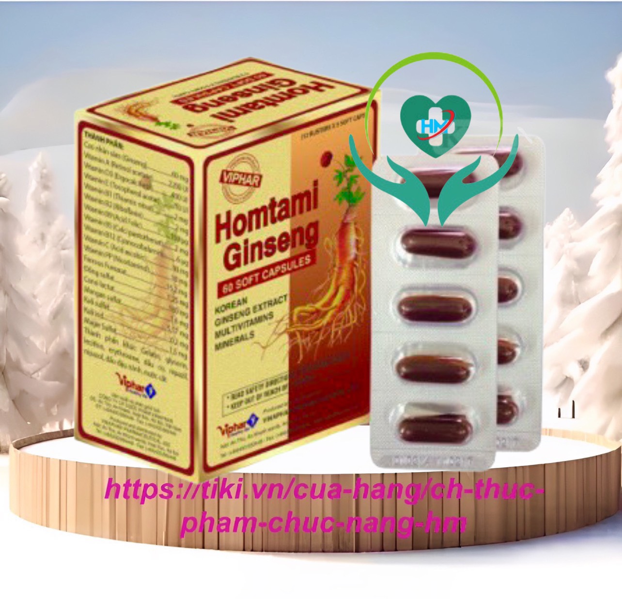 Viên sâm HomtaminViphar - Ginseng Vinapharco, hộp 60v, bồi bổ , nâng cao sức đề kháng