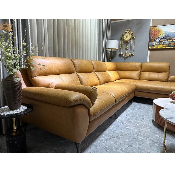 Sofa góc L da bò Italy Tundo màu vàng bò – SFLCT01 3m3 x 2m8 hàng cao cấp chuẩn da bò nhập khẩu Ý