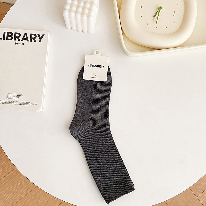 Tất Nữ Cotton Thun Gân Phong Cách Hàn Quốc Chất Mỏng Mịn Thoáng Khí Màu Trắng, Xám, Vớ Mùa Hè PK206