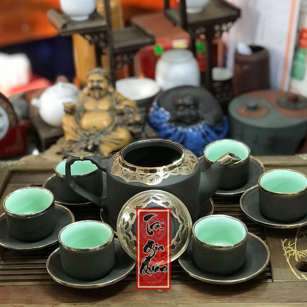 Bộ Ấm Trà Đạo Tử Sa Bát Tràng Bọc Đồng Họa Tiết Trơn Dáng Hán Đạc Dung Tích 400ml AVMT 34