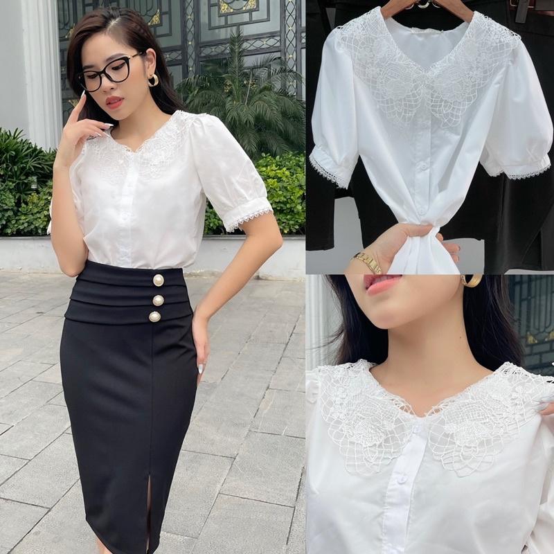 Áo sơ mi phối cổ ren to siêu hót hàng bán shop