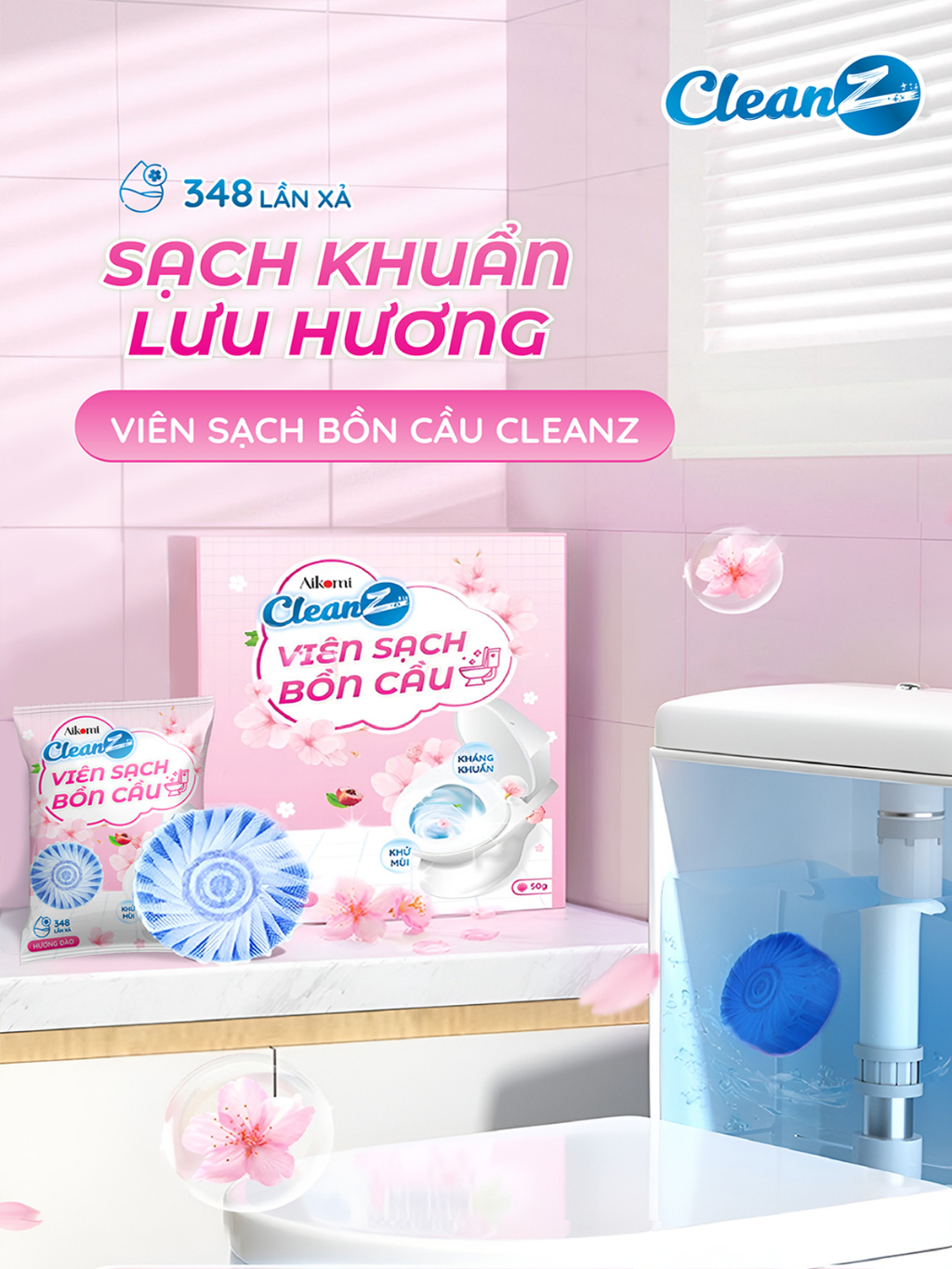 Viên thả bồn cầu CleanZ thế hệ mới sạch khuẩn thơm mát tẩy sạch mảng bám khử mùi diệt vi khuẩn toilet