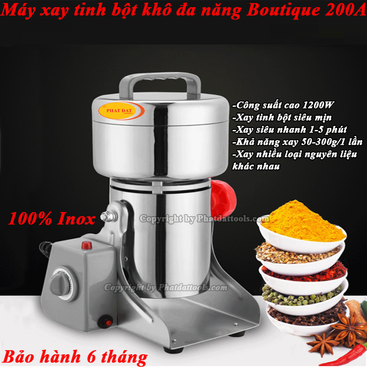 Máy Xay Nghiền Tinh Bột Khô Đa Năng Siêu Mịn 200A Vỏ INOX