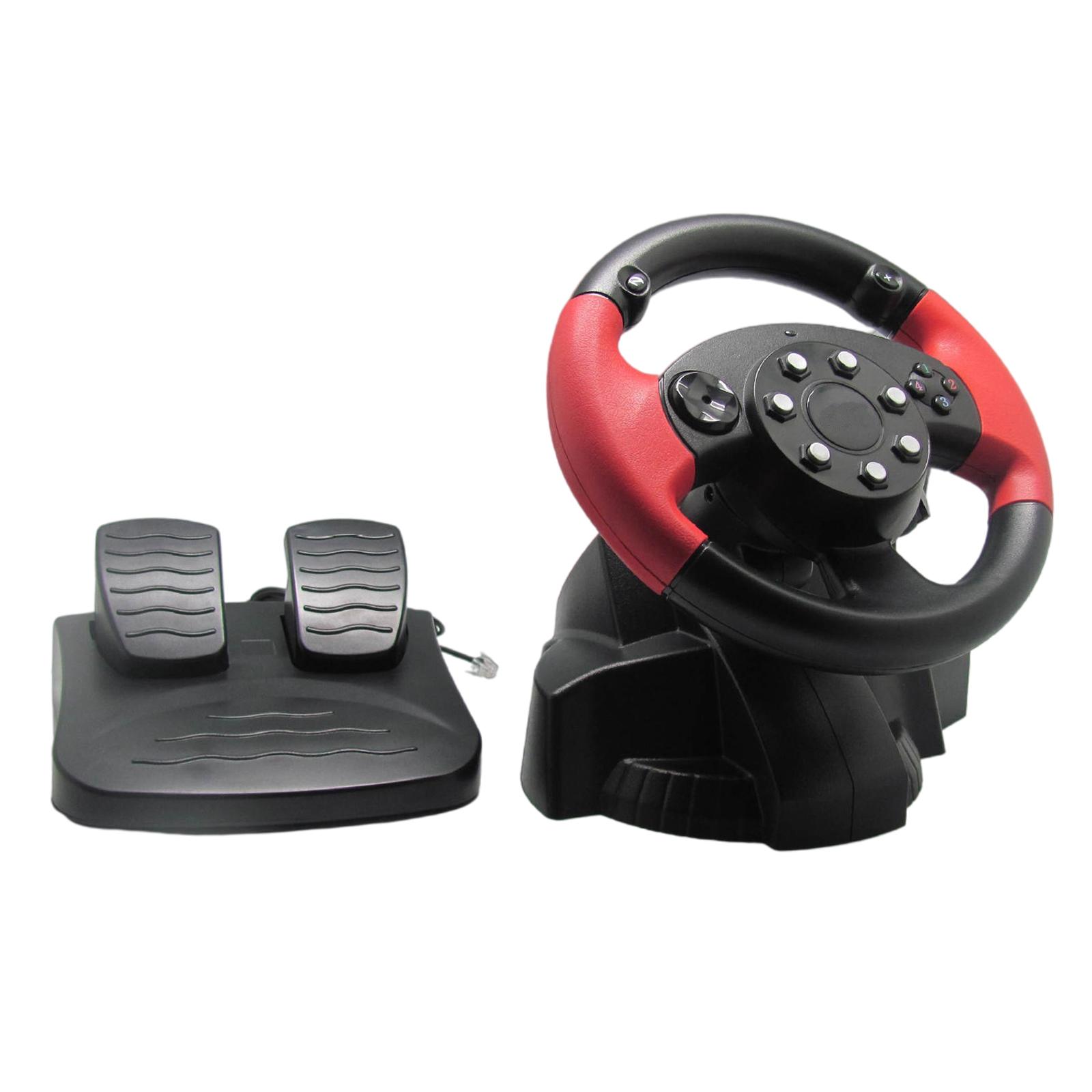 PC Racing Wheel, Simulator Vibration 200 Degree Universal Usb Car Bus Truck Race Steering Wheel with Pedals Set, for PS3, PS2