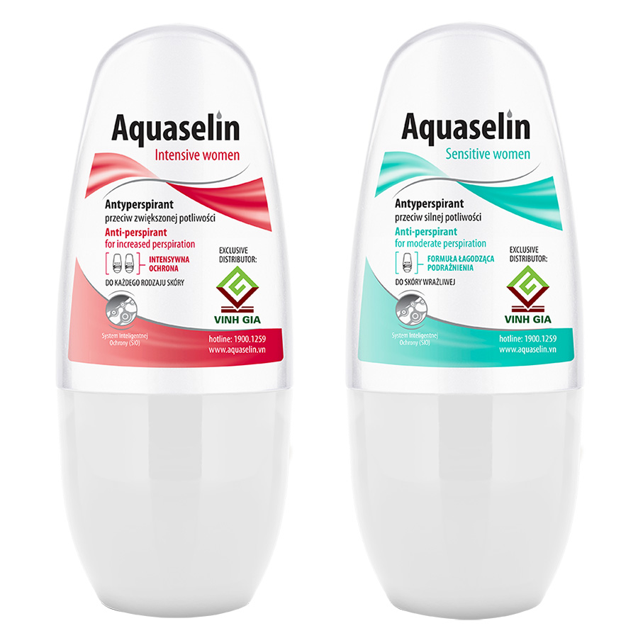 Combo Lăn Nách Dành Cho Nữ Aquaselin Sensitive Women Antiperspirant For Moderate Perspiration 50ml + Lăn Nách Dành Cho Nữ Aquaselin Insensitive Women Antiperspirant For Increased Perspiration 50ml