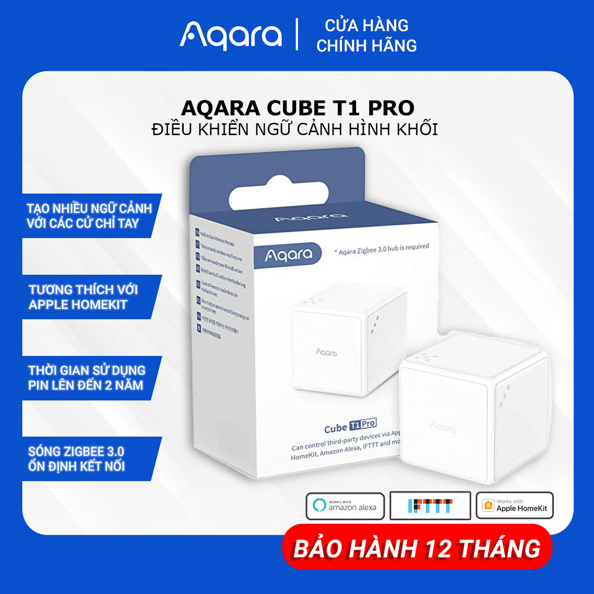 Thiết Bị Điều Khiển Thông Minh Hình Khối Aqara Cube T1 Pro/Cube MFKZQ01LM Cần Hub Homekit Nhỏ Gọn BH 12 Tháng Hàng Chính Hãng