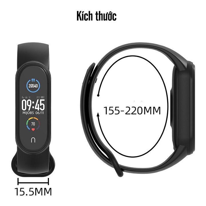 Dây đeo thay thế cho Xiaomi Miband 5 nhựa dẻo TPU Trơn nhiều màu