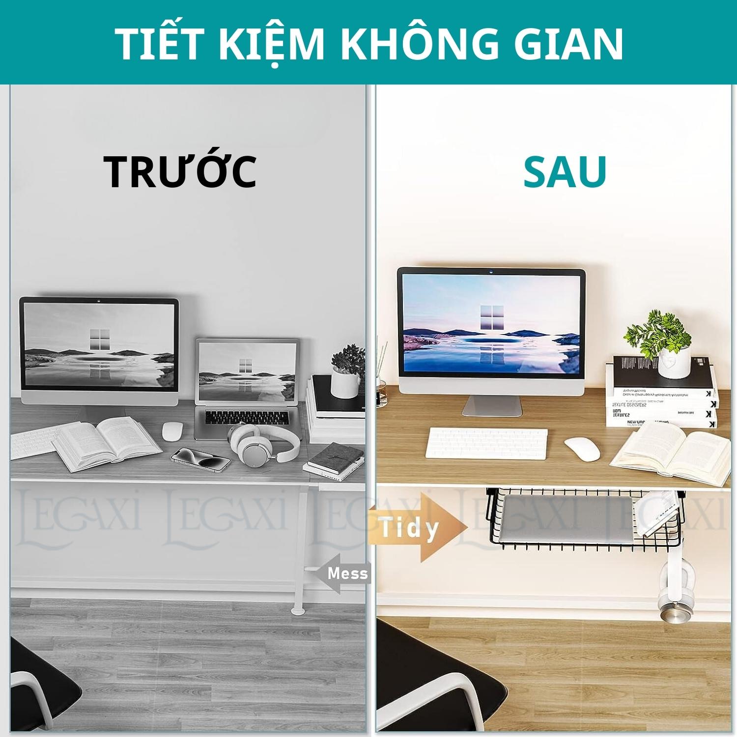 Khay lưới khung sắt để đồ dán dưới bàn làm việc bàn học làm việc ngăn bàn, hộc bàn văn phòng phẩm Legaxi