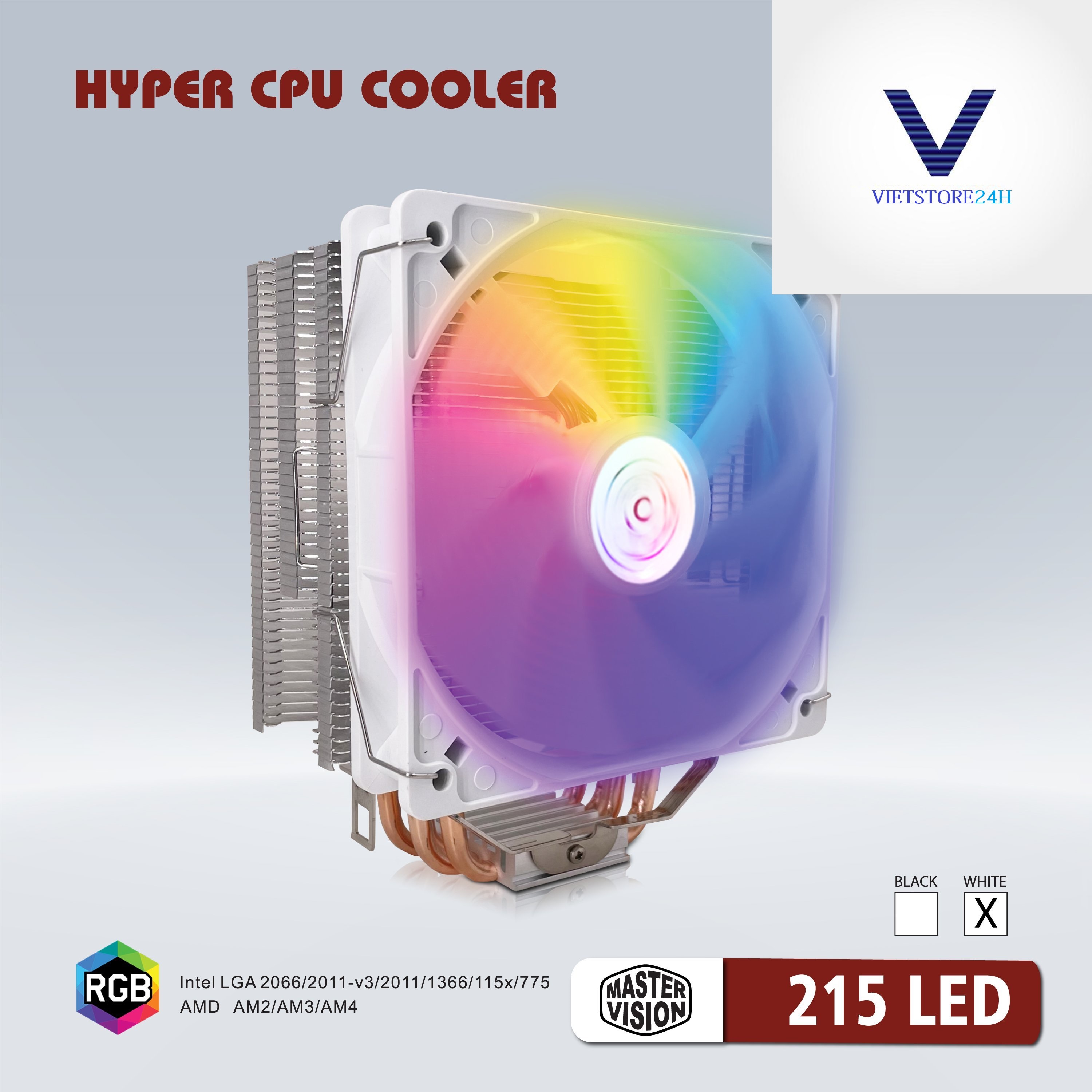 Quạt tản nhiệt VSP Fan Hyper LED 215 (Tản 4U, kích thước 12cm, màu Đen và Trắng) - Hàng chính hãng