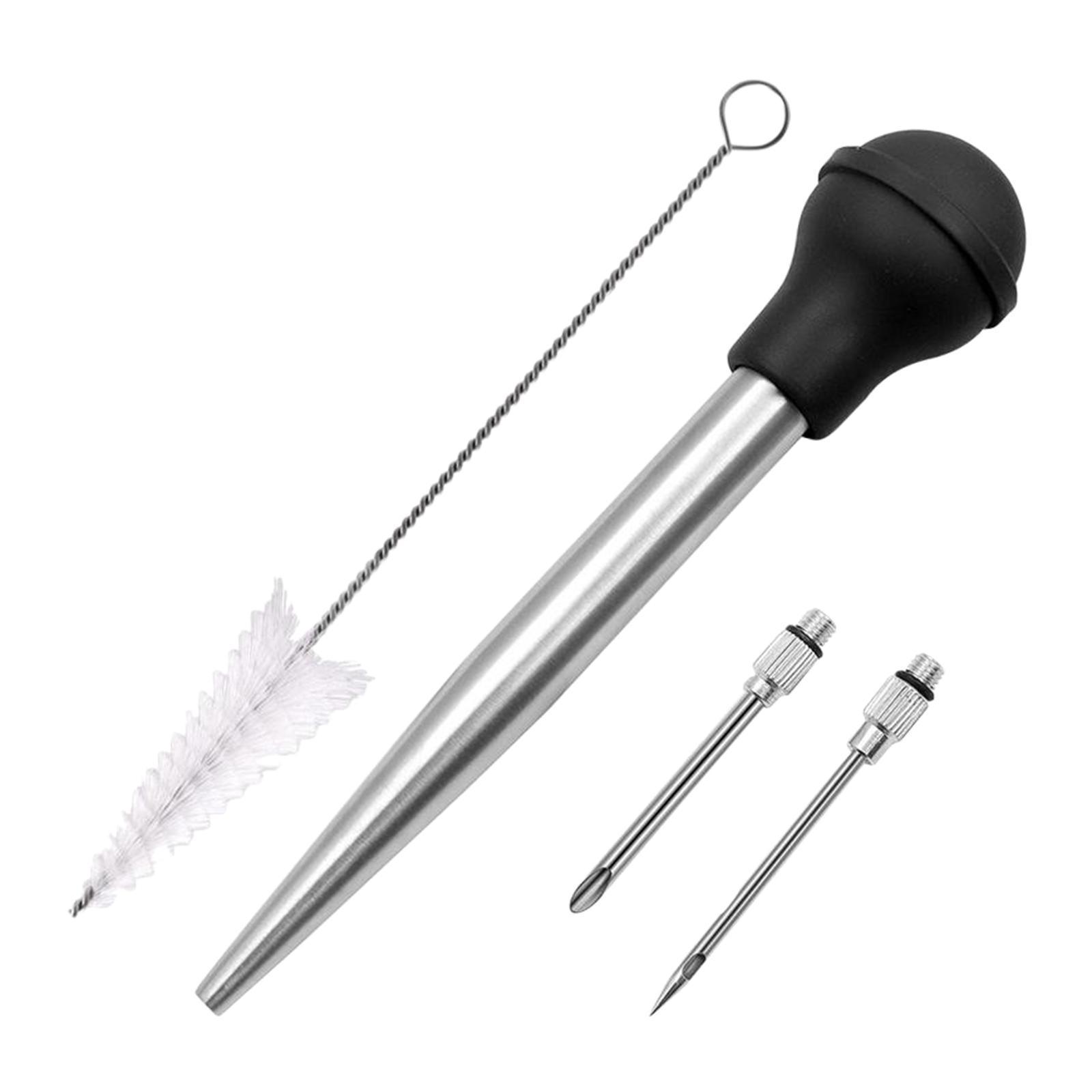 Stainless Turkey Baster Injector Needle Silicone Bulb for Basting Kitchen black