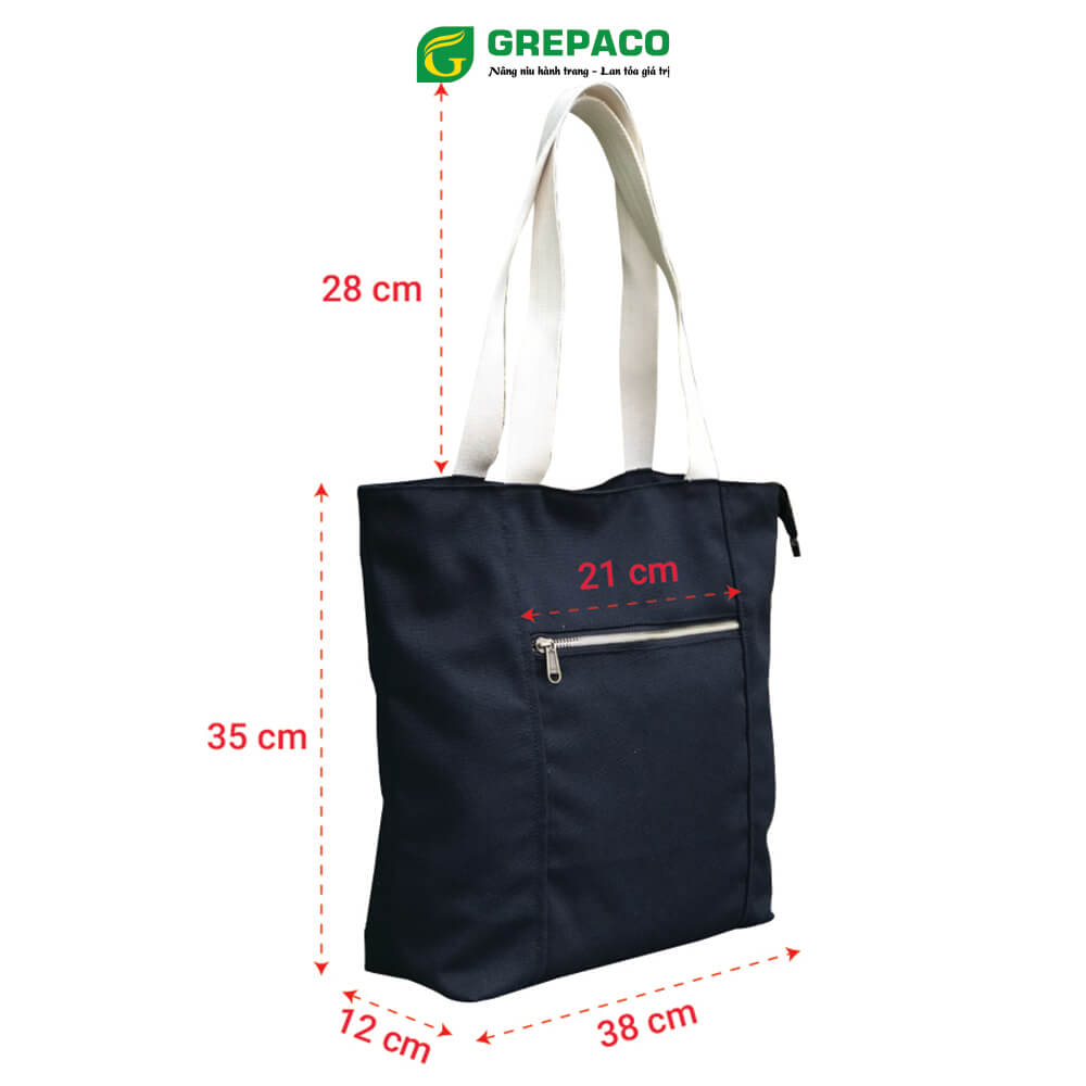 Túi Tote Xách Nữ Grepaco Vải Bố Canvas Cao Cấp Màu Đen Đẹp Đeo Chéo Vai Có Khóa Kéo Nhiều Ngăn Dùng Đi Học, Làm Công Sở, Du Lịch Phong Cách Thời Trang Hàn Quốc - Tặng Túi Đựng Mỹ Phẩm