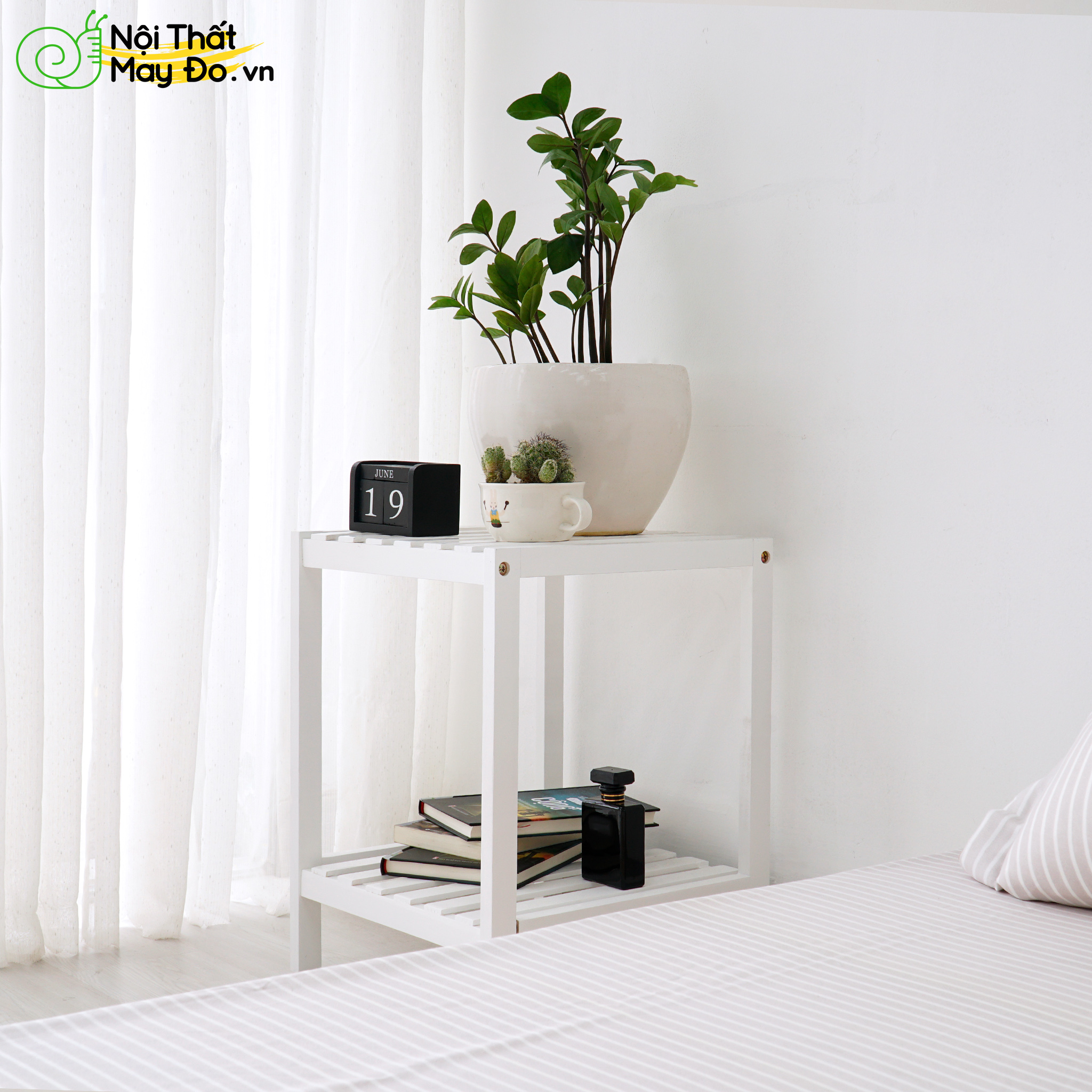 Kệ Đầu Giường Đa Năng - Shelf 2F - Thiết Kế Mặt Thanh Gỗ Hiện Đại - Lắp Ráp Dễ Dàng - Có 2 Màu Sắc Lựa Chọn