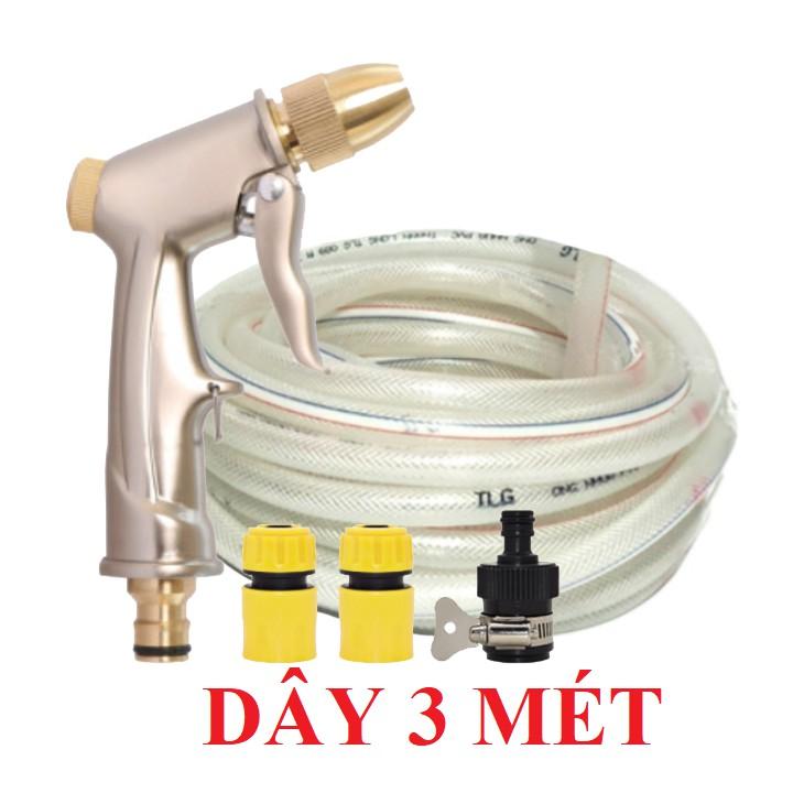 Bộ dây vòi xịt nước rửa xe, tưới cây . tăng áp 3 lần, loại 3m, 5m 206701-1 đầu đồng,cút,nối nhựa đen+ tặng đai TL