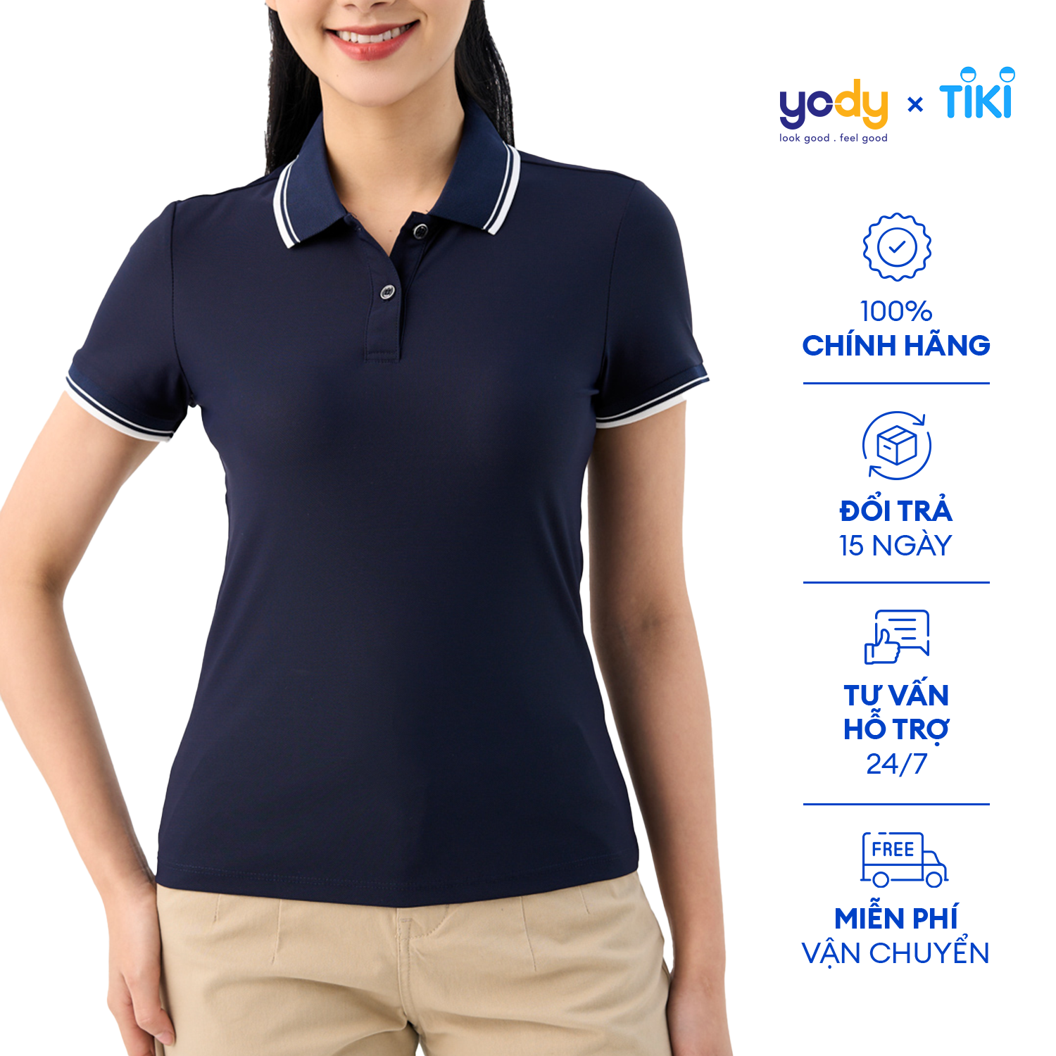 Áo thun polo nữ YODY chất liệu airycool thoáng mát phối bo viền cổ APN5380