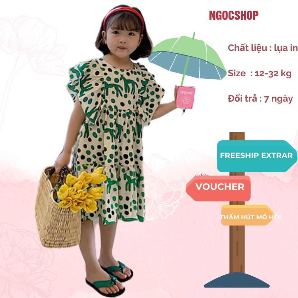 Váy bé gái tay cánh tiên in hình hoạ tiết cute chất liệu mịn mát thấm hút mồ hôi tốt size ( 12-32 kg