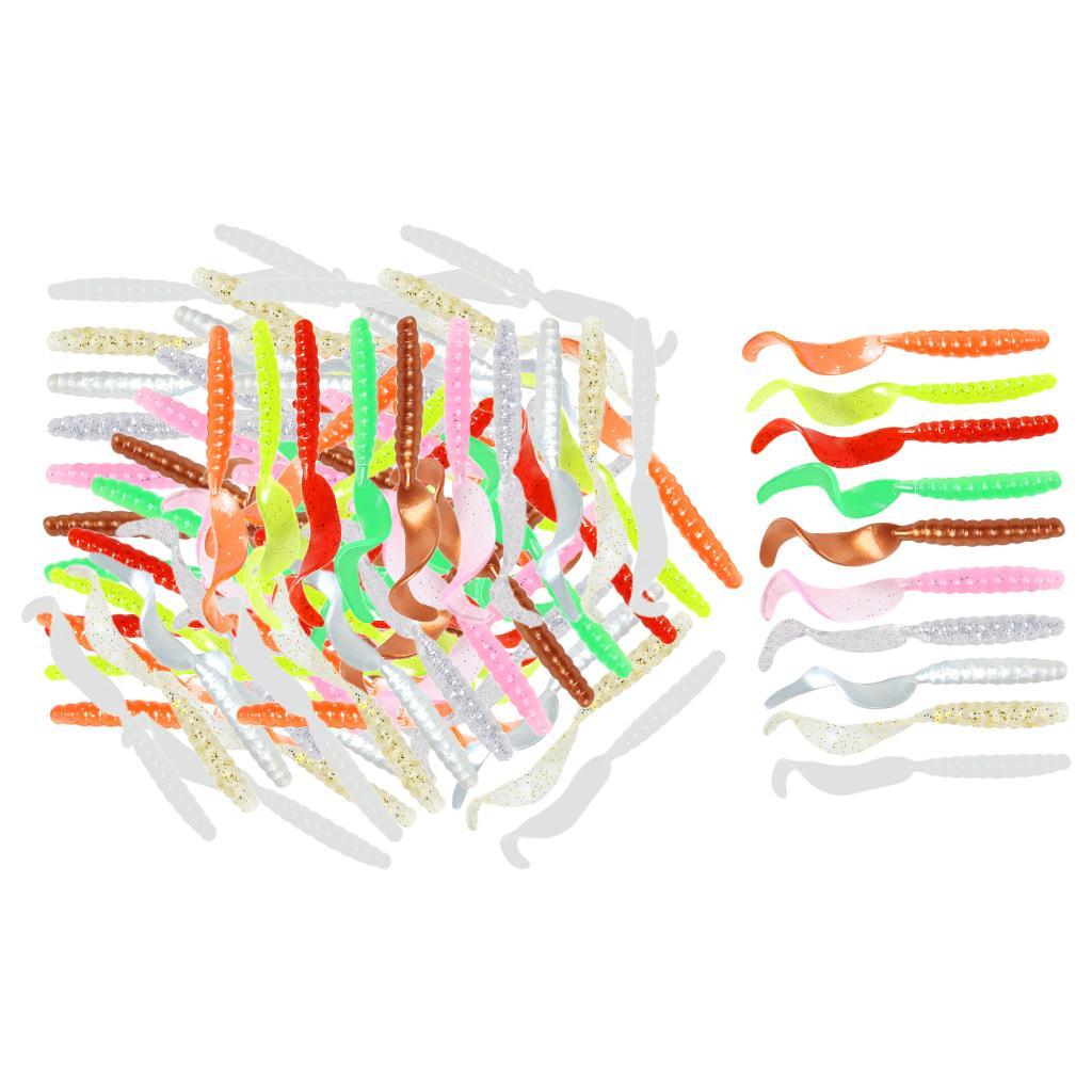 100pcs Single-tailed Worm Fishing Grub Baits Fishing Accessories