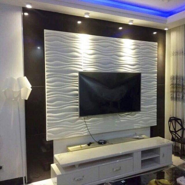 Xốp dán tuờng 3D vân sóng trắng 60x60cm