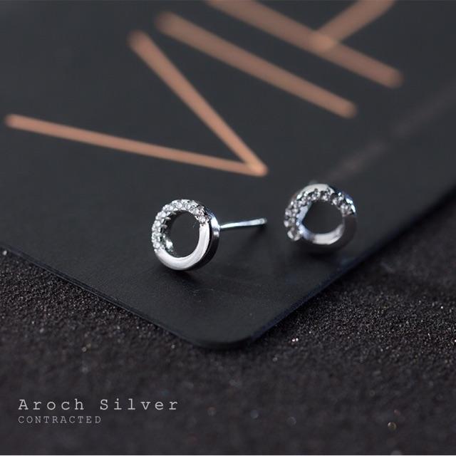  Khuyên tai bạc Ý s925 tròn đính đá E6506- AROCH Jewelry