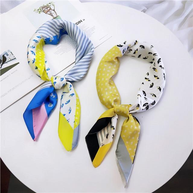 Khăn turban lụa vuông cao cấp choàng cổ size 70x70cm thanh lịch đa năng dùng làm áo yếm in hoa