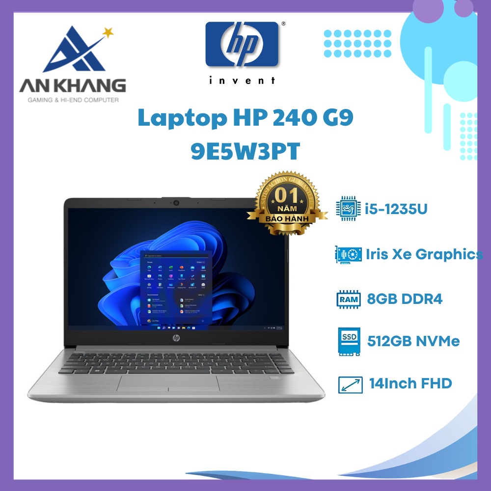 Laptop HP 240 G9 9E5W3PT (Intel Core i5-1235U | 8GB | 512GB | Intel Iris Xe Graphics | 14.0 inch FHD | Win 11 SL | Bạc) - Hàng Chính Hãng - Bảo Hành 12 Tháng