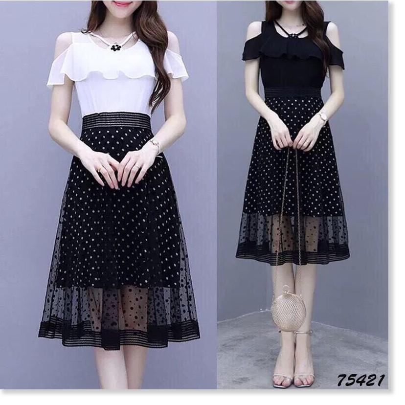 Đầm xòe tay con rớt vai siu xinh cho các nàng