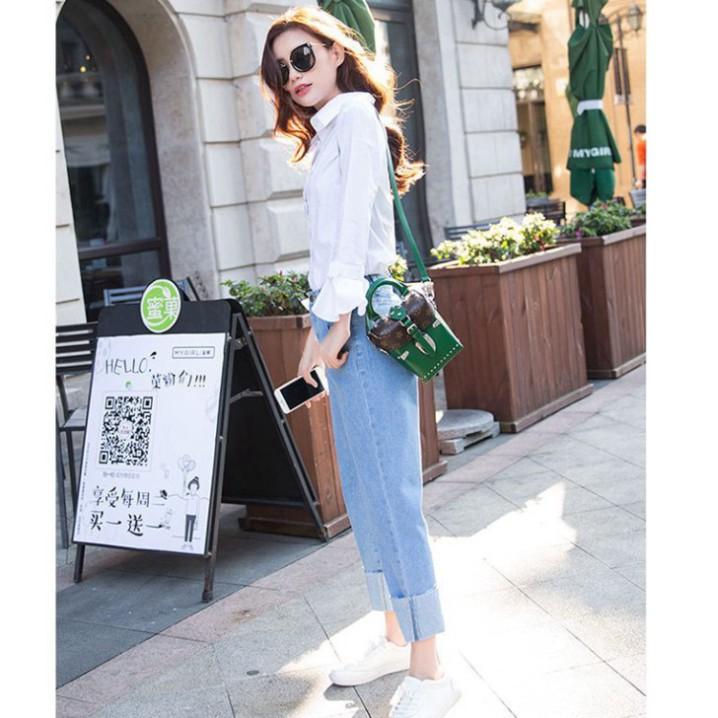 Quần Jeans Ống Rộng QJ005 / Ống Suông Lưng Cao Qua Rốn BigSize - Không Giãn - Lật Lai