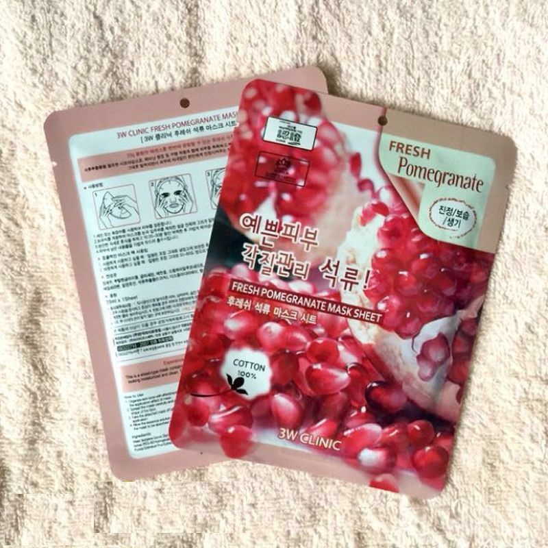 Mặt nạ dưỡng trắng da chống lão hóa chiết xuất lựu 3W Clinic Fresh Pomegranate Mask Sheet 23ml