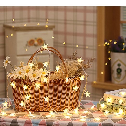 Dây đèn LED trang trí nhà cửa hình ngôi sao  không chớp nháy trang trí phòng, nội thất, khung tranh phòng ngủ