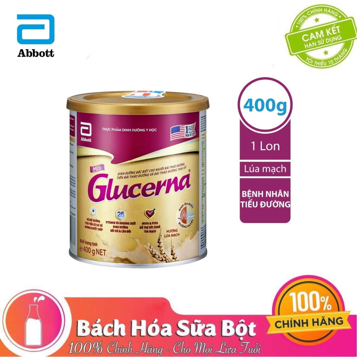 Sữa Bột Abbott Glucerna Lúa Mạch 400g