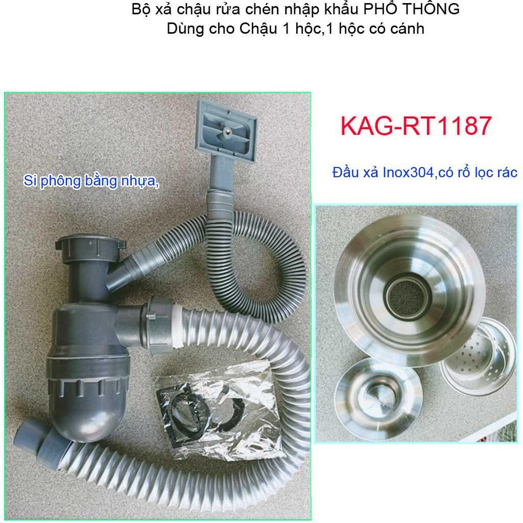 Bộ xả chậu chén bát 1 hố trọn bộ, ống xả xi phông chậu rửa chén bát 1 hộc KAG-RT1187