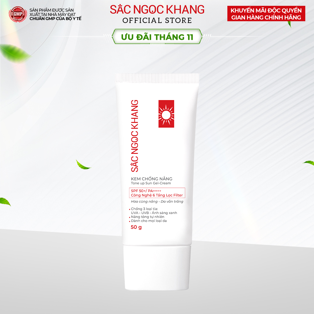 Kem chống nắng Sắc Ngọc Khang 50g giúp chống nắng hiệu quả với chỉ số SPF50, PA++++