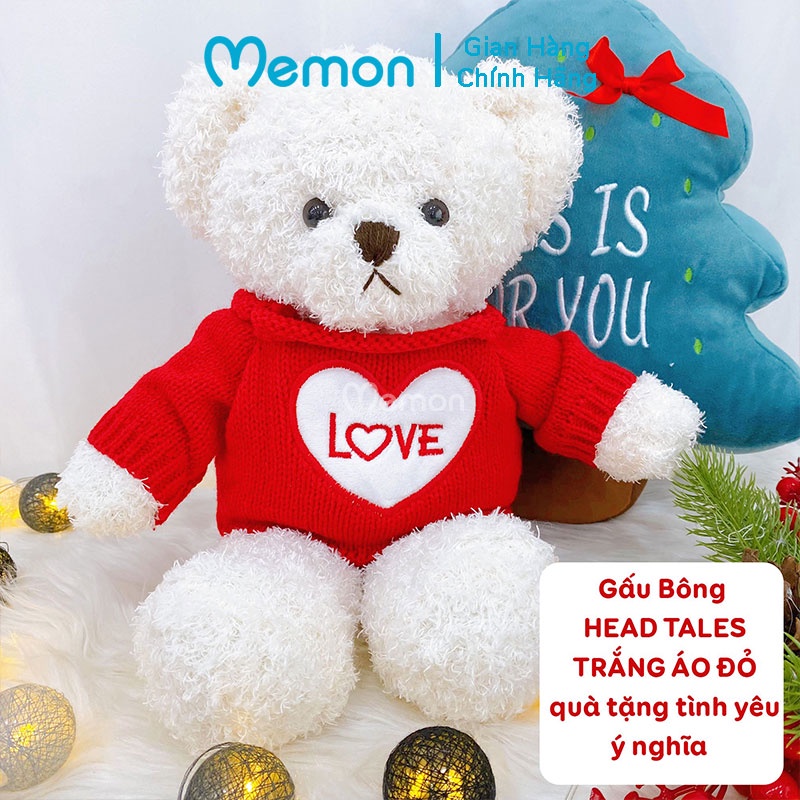 Gấu Bông Teddy Head Tales Trắng Áo Đỏ Chữ Love Cao Cấp Memon