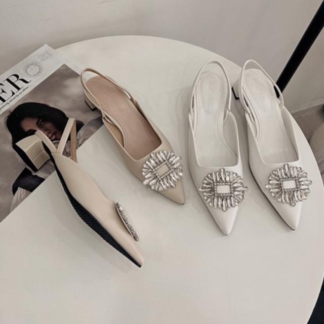 Giày nữ cao gót mũi nhọn 3cm quai đá slingbak giày đẹp satin 3p SHOES PARADISE BBXK10