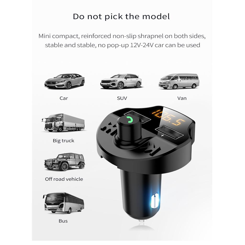 Car Charger 2 Ports USB Charger FM Bluetooth Wireless AUX MP3 Player Kit
