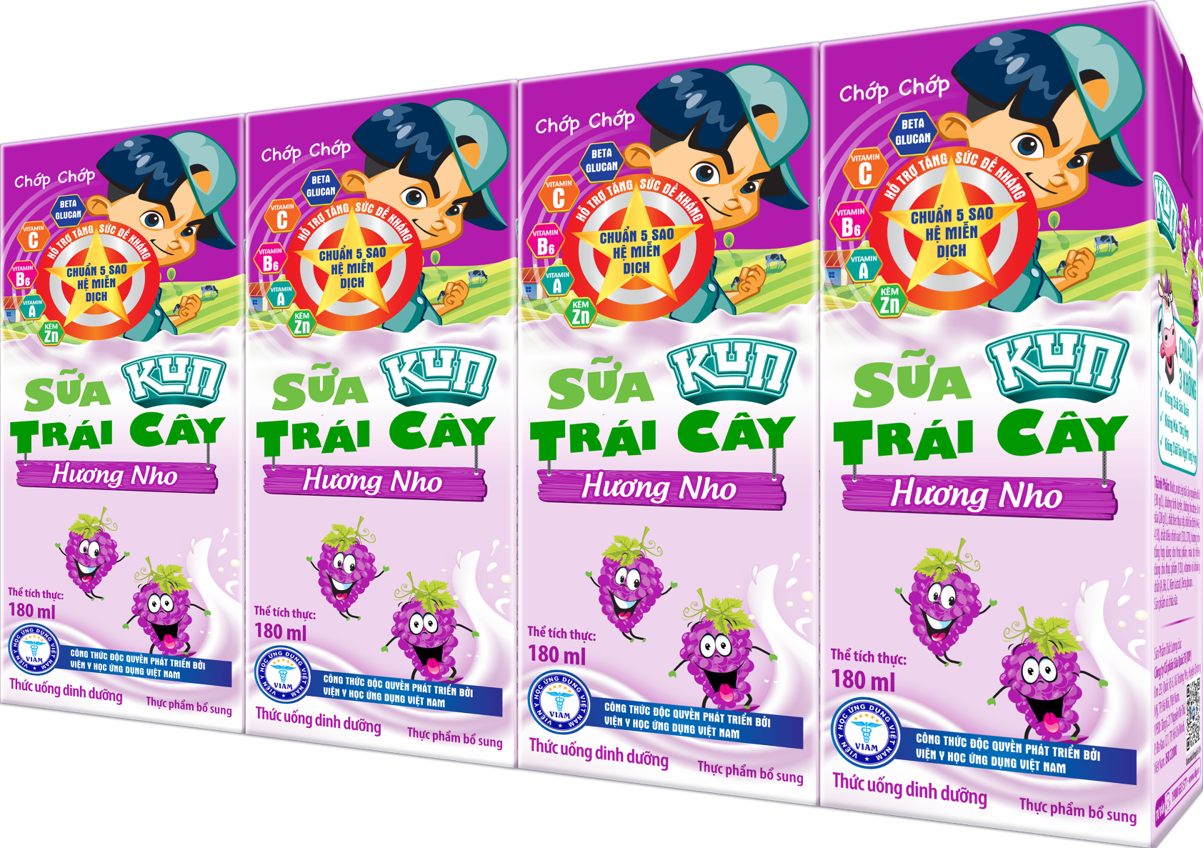 Kun sữa trái cây hương nho thùng 48 hộp x 180ml
