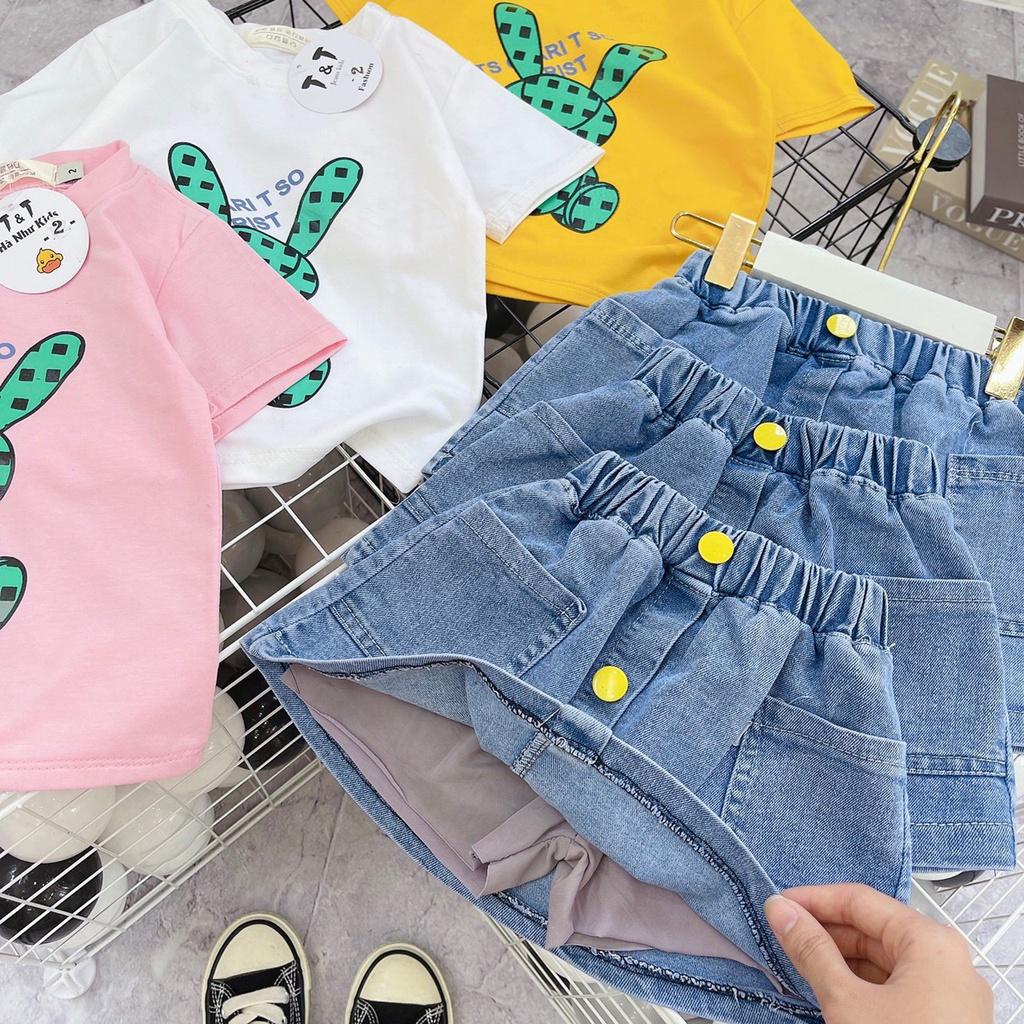Bộ quần áo hè, set áo cotton váy bò có quần bên trong thấm hút mồ hôi. Hàng may kỹ