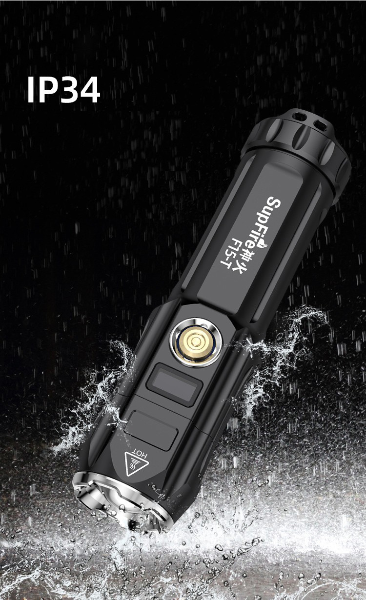 Đèn pin cầm tay Superfire F15 - T - Tích hợp màn LCD hiển thị pin,công suất tiêu thụ,độ sáng