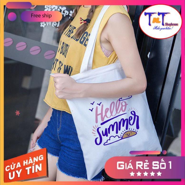 TT18 Túi tote vải Canvas đeo vai phong cách Ulzzang, vải bố form Unisex Vintage