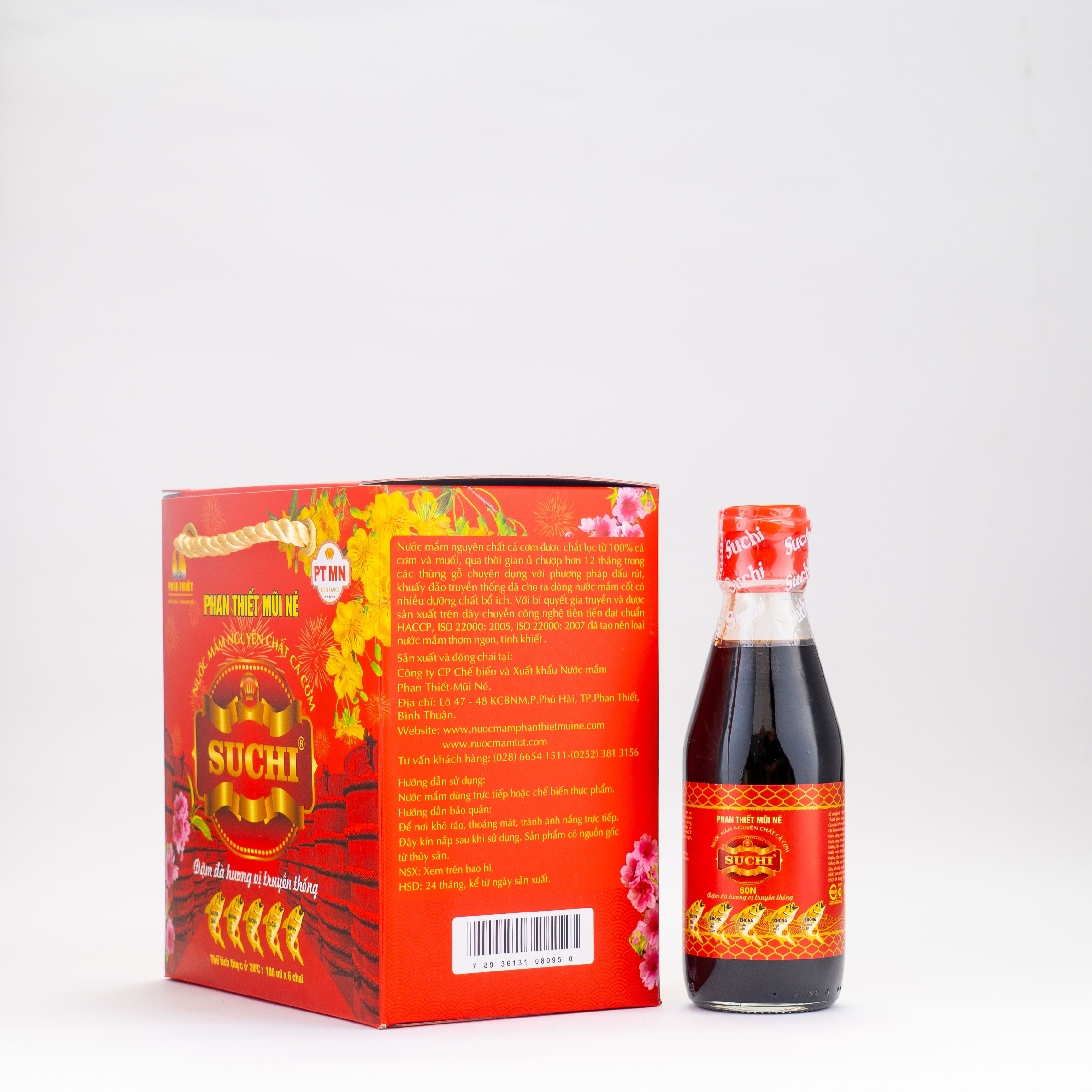 Hộp 6 Chai 60 Đạm x 180ml Nước Mắm Cá Cơm Truyền Thống có US FDA Xuất Khẩu Suchi 60N 180ml