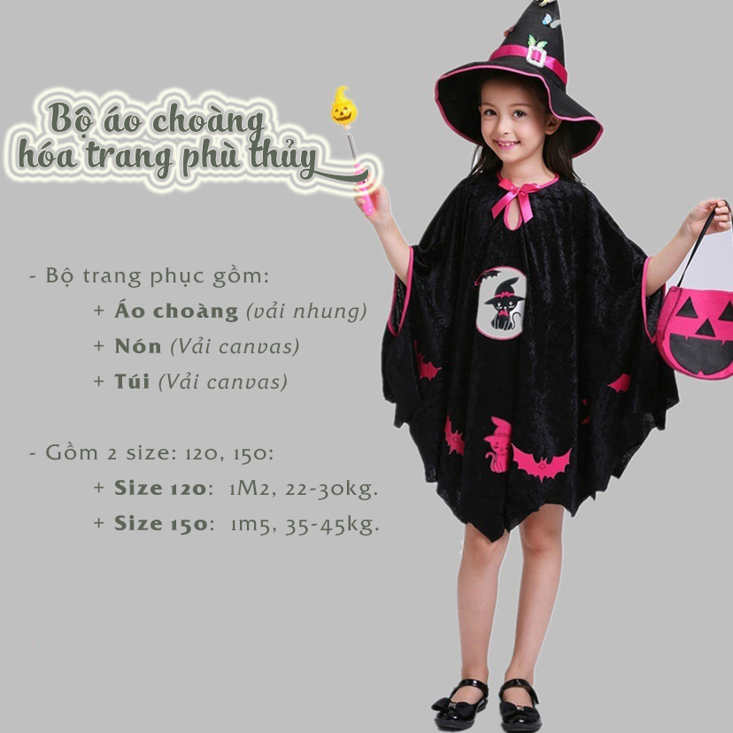 Bộ Áo choàng nón và túi phù thủy cosplay Halloween