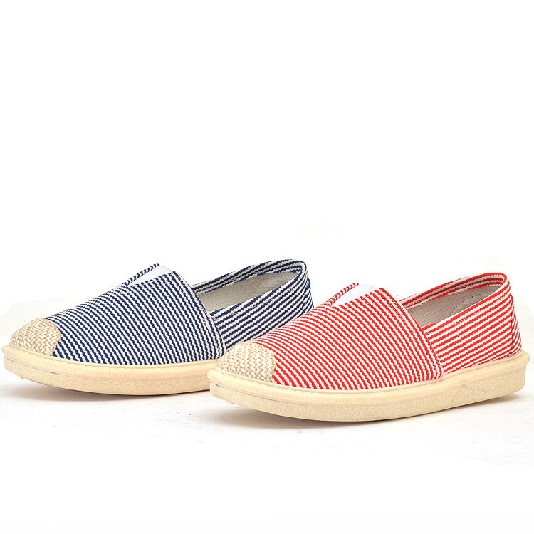 Giày lười slip on nữ kẻ ngang bọc cói vintage thời trang-GL2