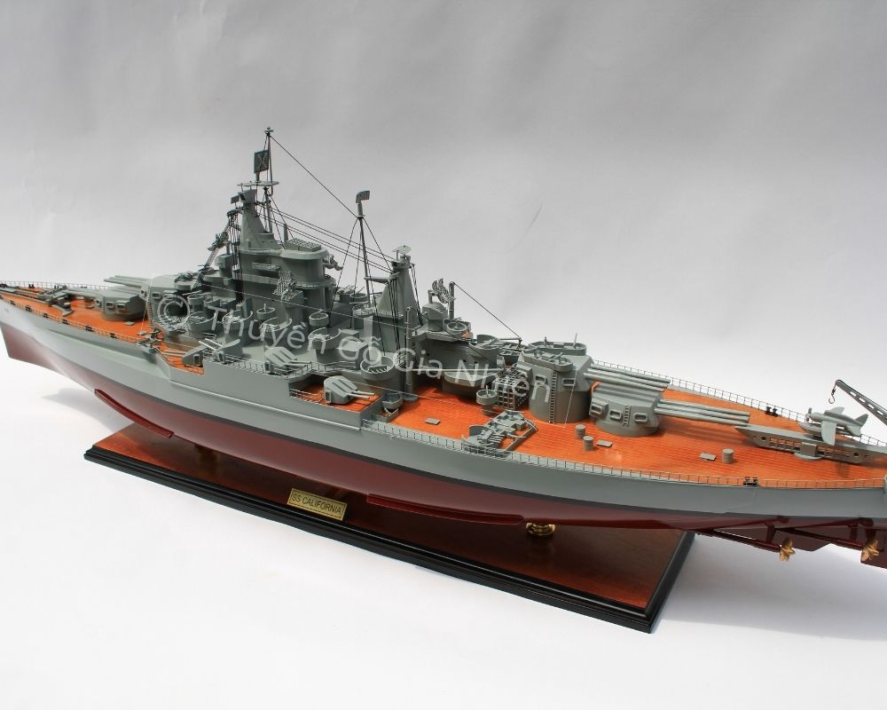 Mô Hình Thuyền Gỗ Phong Thủy Dạng Thuyền Chiến USS CALIFORNIA Chính Hãng Hàng Xuất Khẩu Chất Lượng Cao