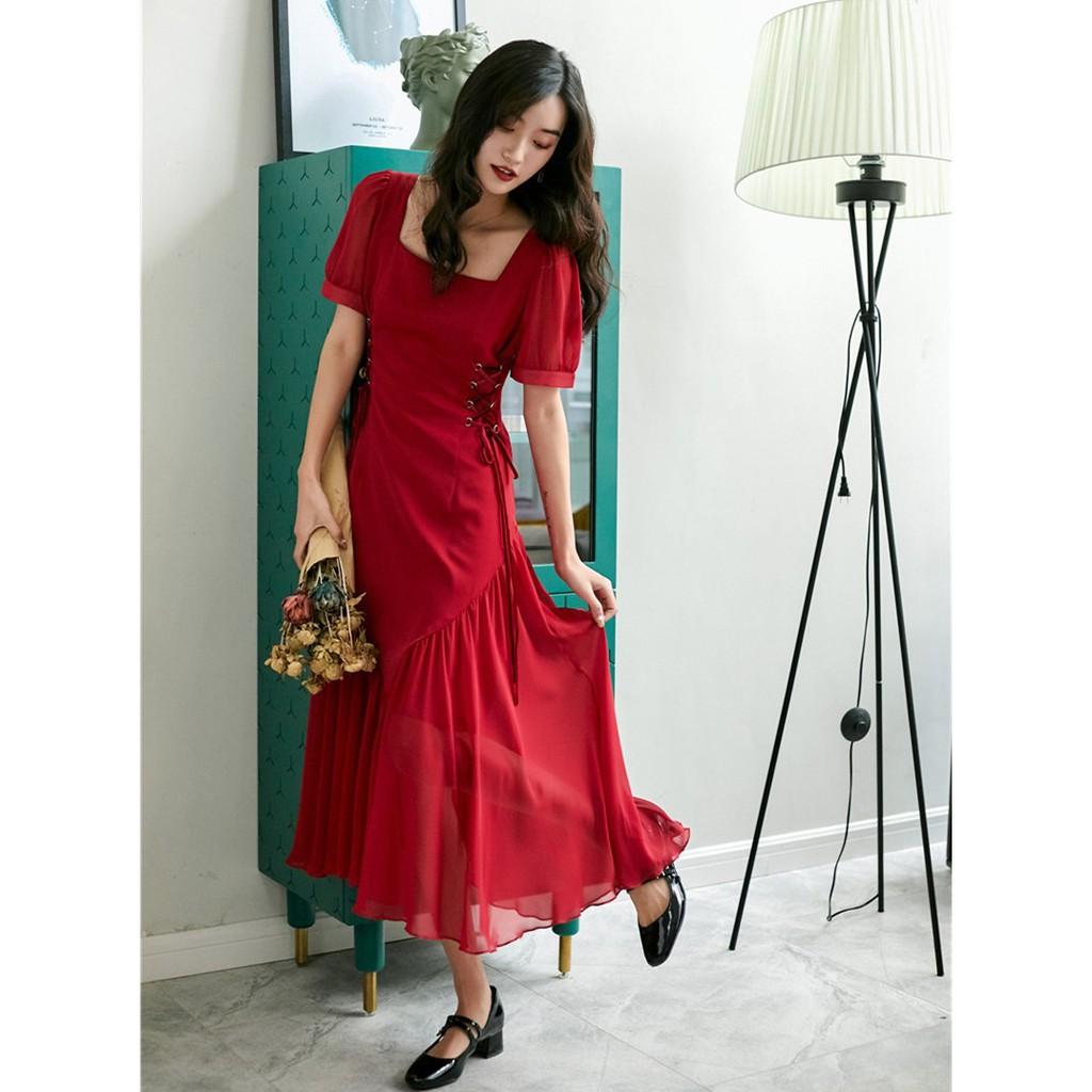Đầm Đỏ Dây Đan Hepburn - phong cách Retro - Hàng Cao Cấp