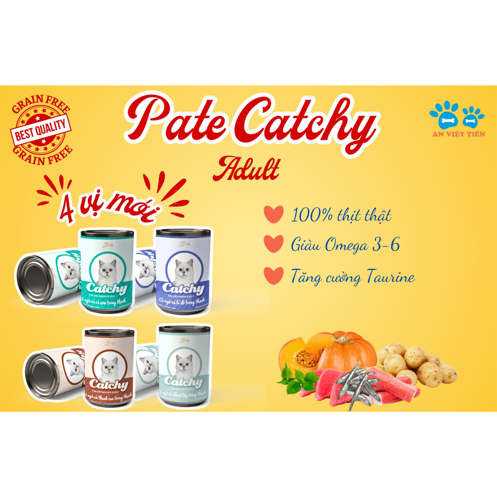 PATE CATCHY ĐỦ VỊ CHO MÈO DINH DƯỠNG THƠM NGON LON 400G (VỊ NGẪU NHIÊN)