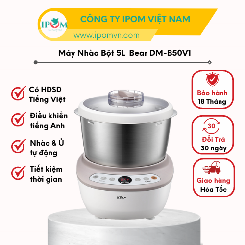 Máy Trộn Bột Bear 5L Inox 304, Ủ Bột, Nhào Bột, Nhồi Bột Nhanh, Công Suất Lớn Chống Dính - DM-B50V1 - Hàng Chính Hãng