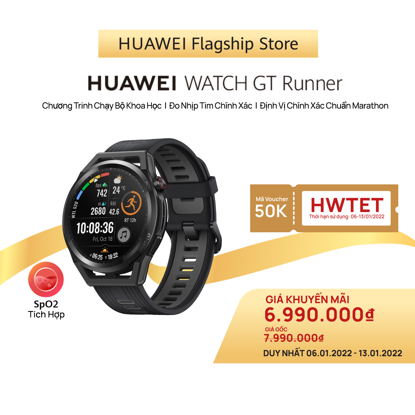 Đồng Hồ HUAWEI WATCH GT Runner | Chạy Bộ Khoa Học | Nhịp Tim Chính Xác | Định Vị Chuẩn Marathon | Hàng Chính Hãng