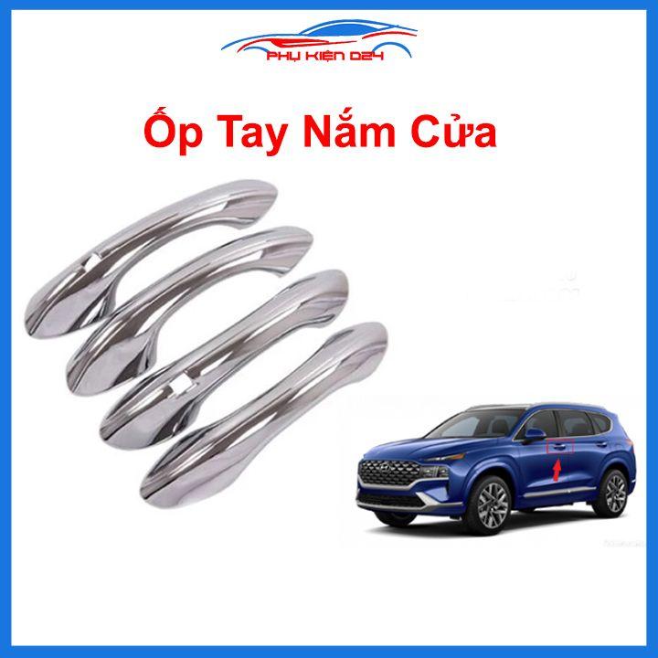 Ốp tay hõm Santafe 2019-2022 vân carbon/mạ crom chống trầy bảo vệ cửa xe ô tô