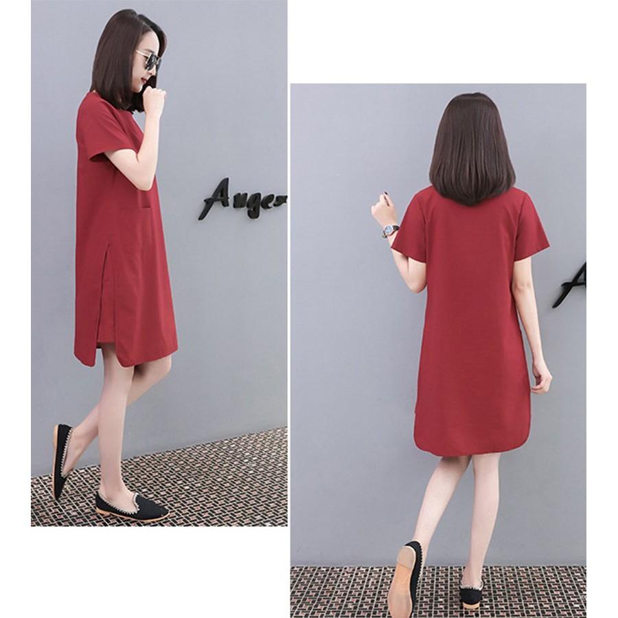 Đầm suông xẻ gấu cách điệu hai túi trước - DS105
