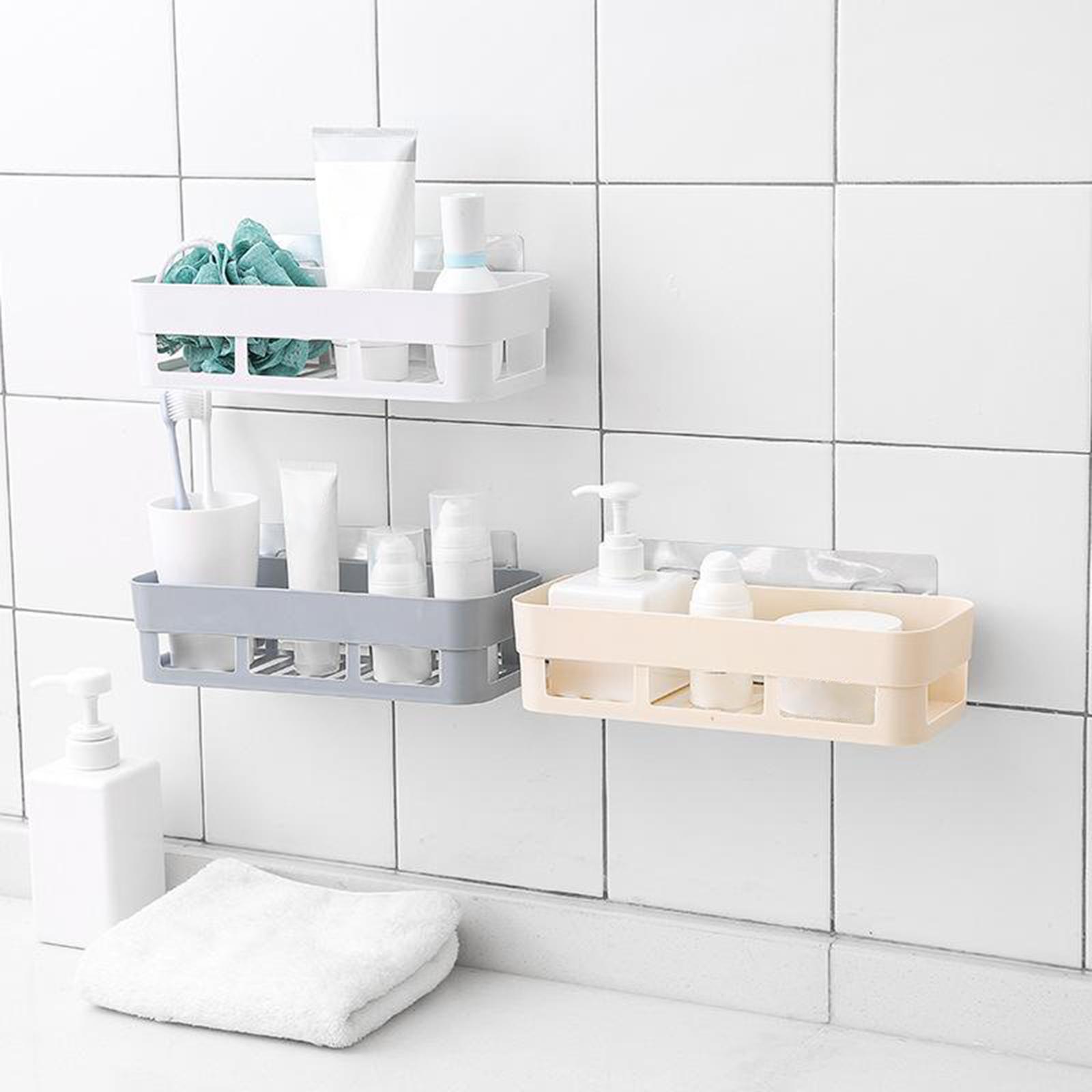 Plastic Bathroom Caddy Shower Storage Rack Kitchen Wall Shelf White